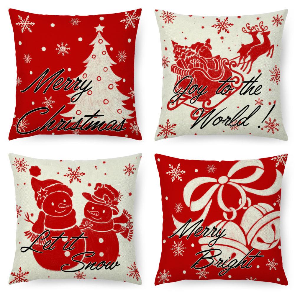 Christmas Imitation Linen Pillow Case Home Decoration Pillow Four-piece Set Sofa Cushion Cover Bedroom Pillow