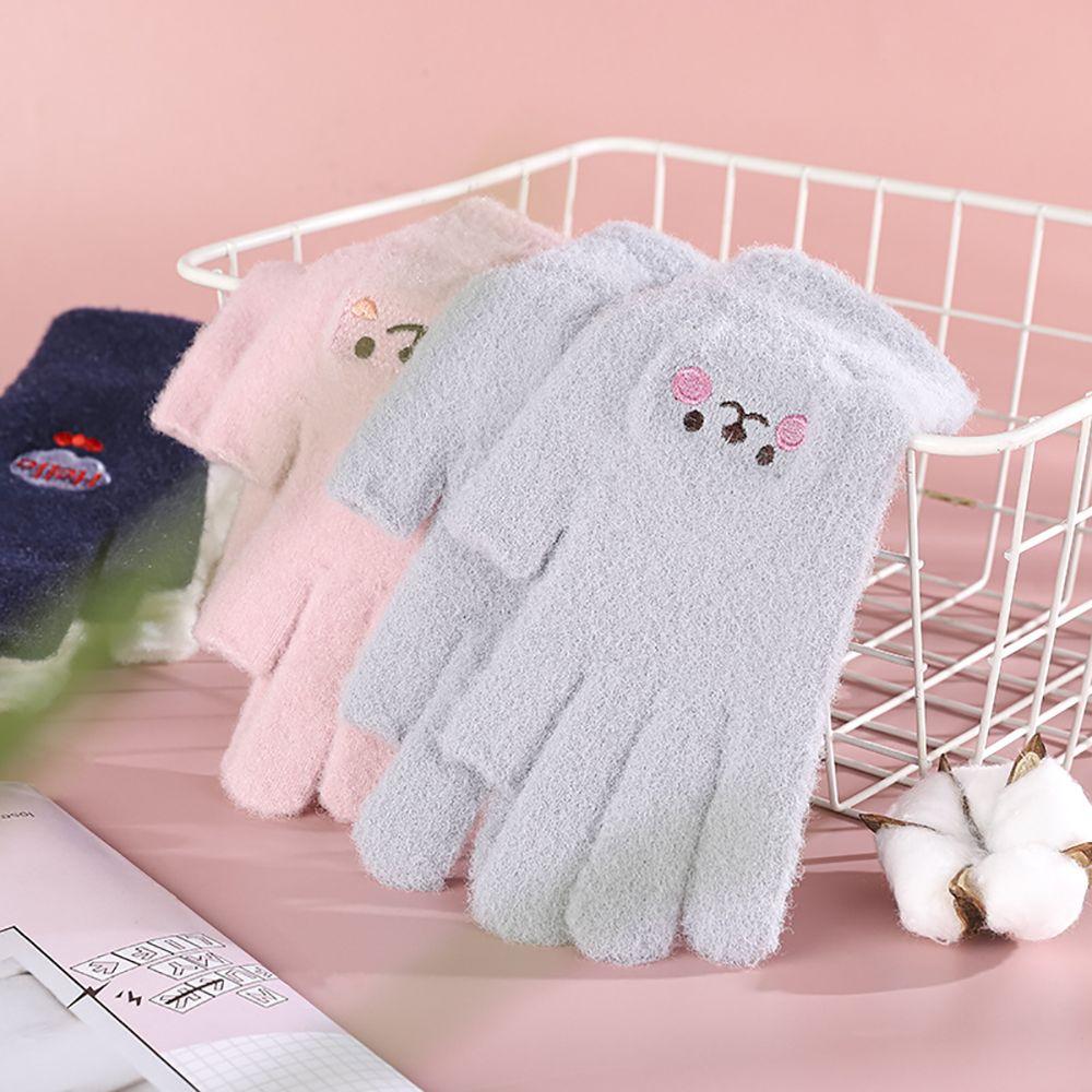 Thick Winter Men Two-finger Exposed Women Cashmere Games Playing Knitted Gloves Cartoon Fingerless Gloves Smiling Face Gloves