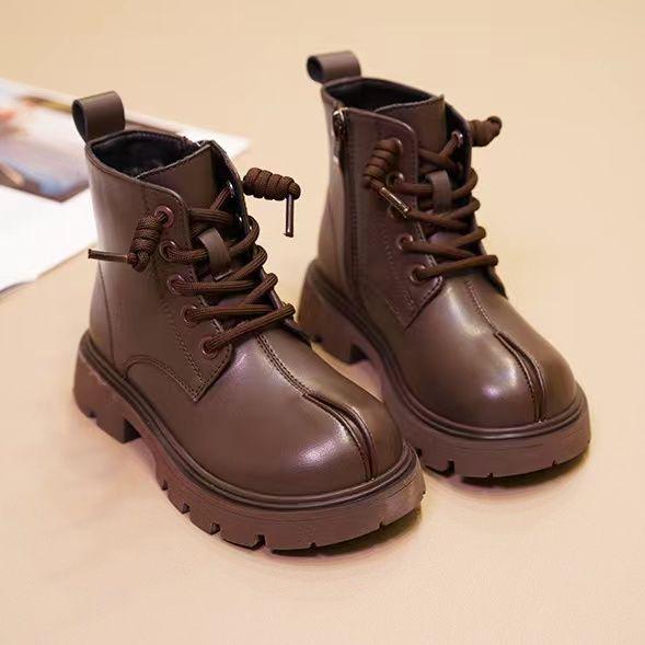 

2025 Winter Kids Martin Boots: Soft Leather, Double Cotton Fleece, Versatile, Soft Sole, Thickened for Boys Size 34 - Insole 21.3 cm