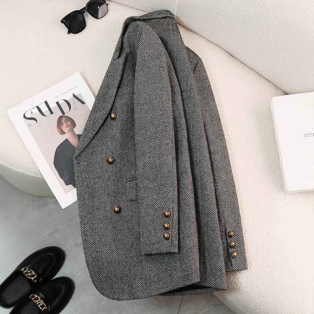 Retro Elegant Women's Long Sleeve Suit Jacket Casual Loose Fit Korean Style Autumn Winter New Arrival plus Size Casual Top