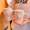Mug With Lid Spoon Couple High Value Girl Office Water Cup Coffee Cup Relief Ceramic Cup Souvenir