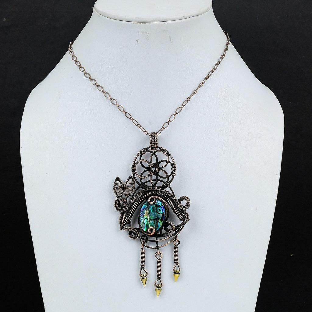 Abalone Shell 999 Copper Wire Wrapped Pendant, Handmade Gemstone Pendant Jewelry, Gifts For Wife Brand New Pendant