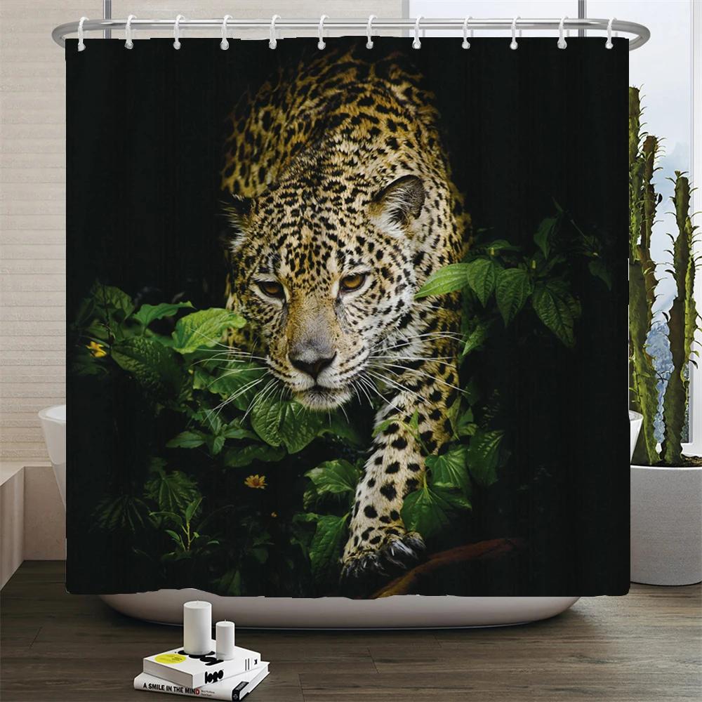 High Quality Leopard Printed Fabric Shower Curtains Panther Animal Bath Screen Waterproof Products Bathroom Decor With 12 Hooks