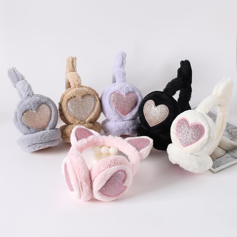 Winter Warm Plush Earmuffs for Women Girls Children Riding Ski Ear Protection Cartoon Cat Ear Cover Glitter Earflap Fur Soft