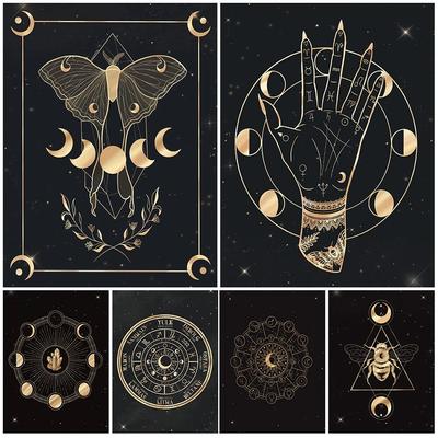 Gold Witchy Art Poster And Print Gothic Home Decor Witch Astrology Constellations Wall Art Witches Calendar Canvas Painting No Frame