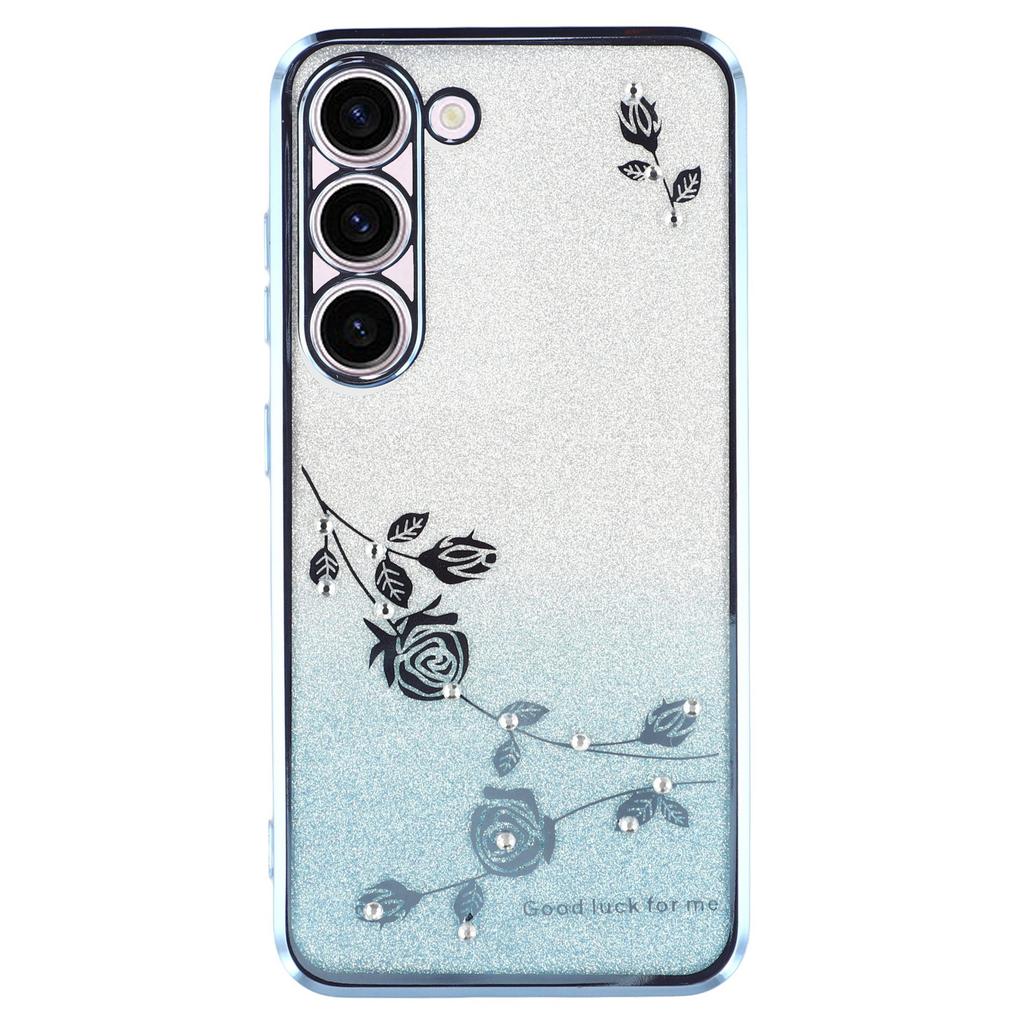 KADEM For Samsung Galaxy S23 TPU Case with Kickstand Flower Pattern Rhinestone Decor