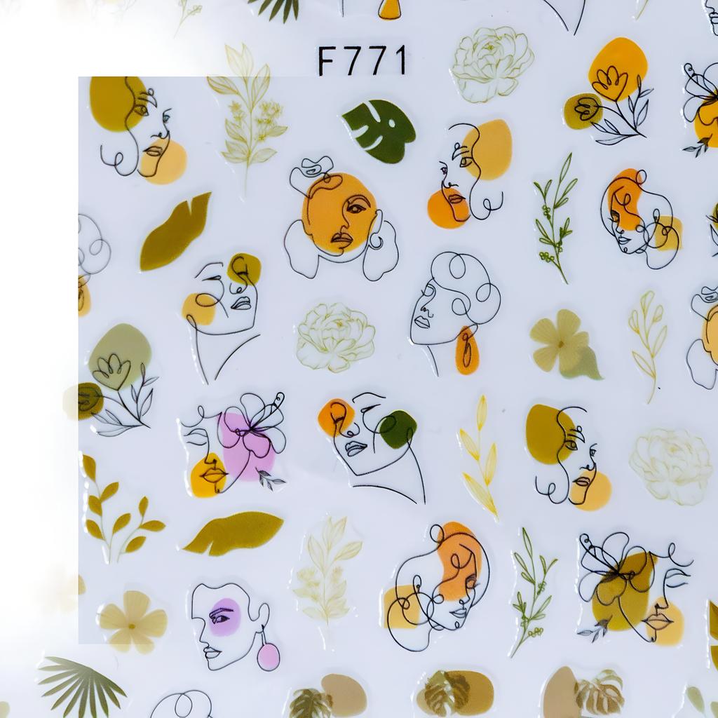 Kolorowe abstrakcyjne linie fal 3D naklejki do paznokci kwiat kwiatowy liść naklejki do paznokci dekoracje do paznokci