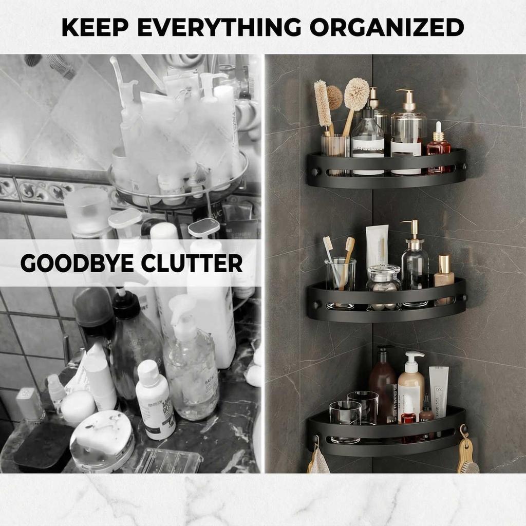 3 Pack Gray Abs Triangular Suction Cup Shower Caddy, 3 Tier Corner Shelves, No Drilling Bathroom Organizer, Towels Hook Toiletries Storage Rack