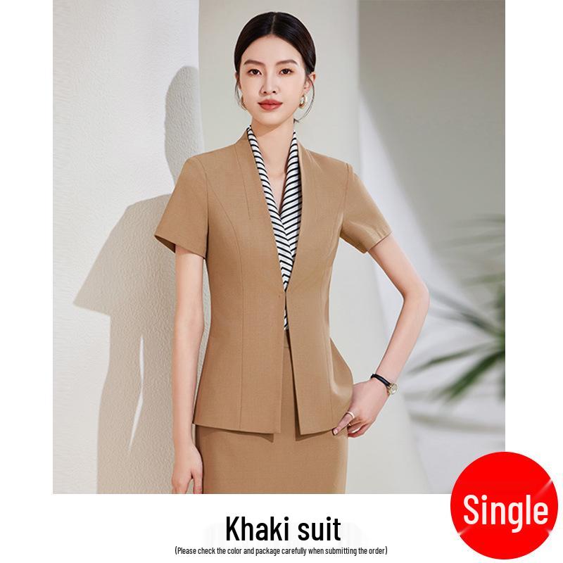 Chic Black Short-Sleeved Collarless Suit Set: Professional Workwear for Sophisticated Women