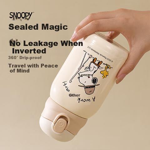 SNOOPY  Insulated Cup, 316L Stainless Steel, Shockproof, Portable, with Straw And Direct Drinking, Dual Lid, Large Capacity Water Bottle
