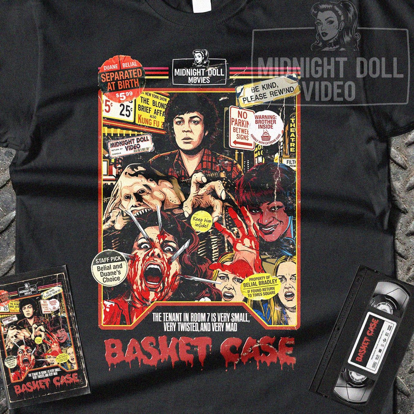 Basket Case 1982 Shirt - 80s Horror Movie VHS Fan Art Tee L