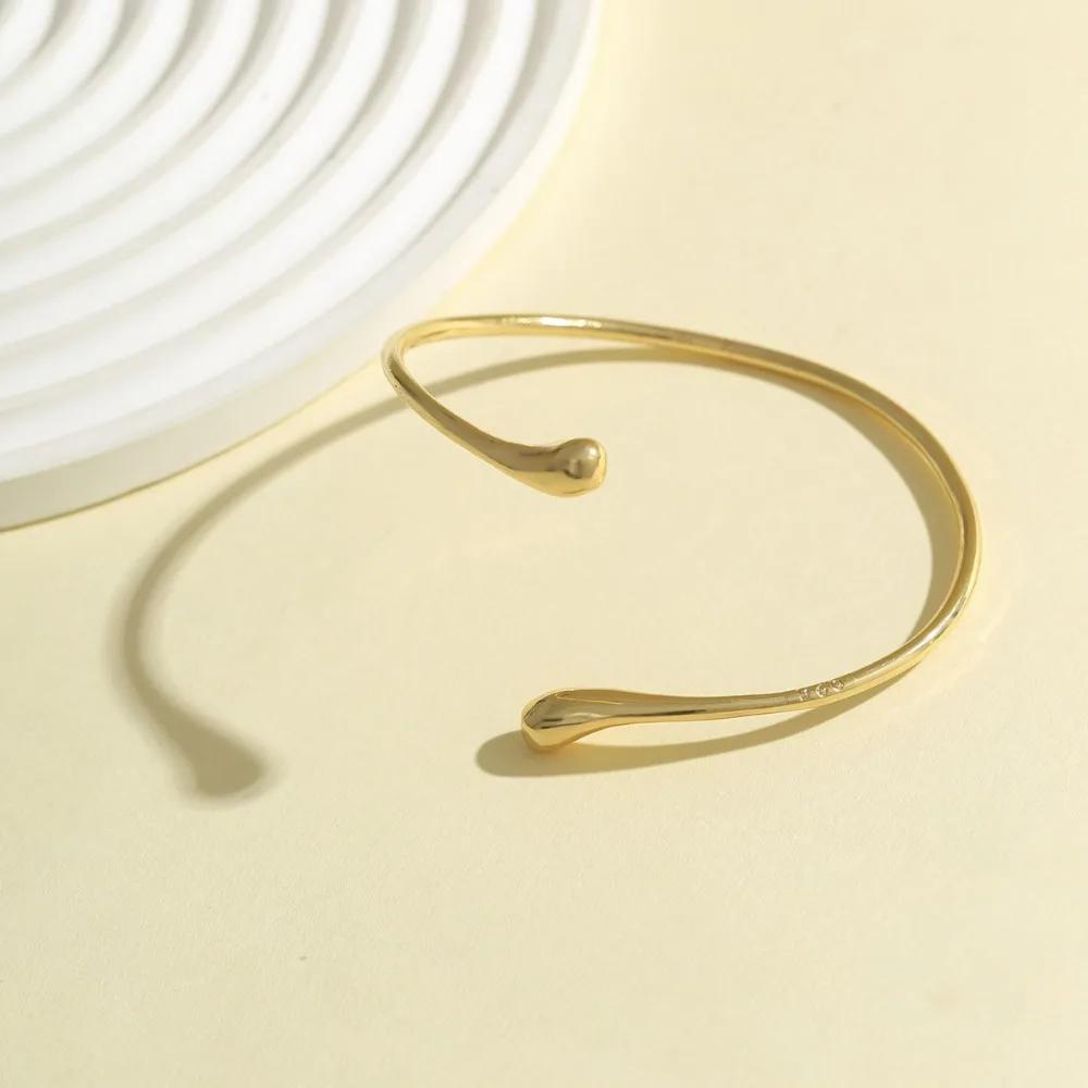Simple Vintage Water Drop Open Cuff Bangles for Women 2024 Trend Goth Geometric Arm Bracelet Aesthetic Zircon Gift New