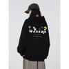 Wassup Floral Letter Heavyweight Hoodie for Women, Autumn/Winter 2025 New Style, Fleece-Lined, Loose Fit, Couple's Top