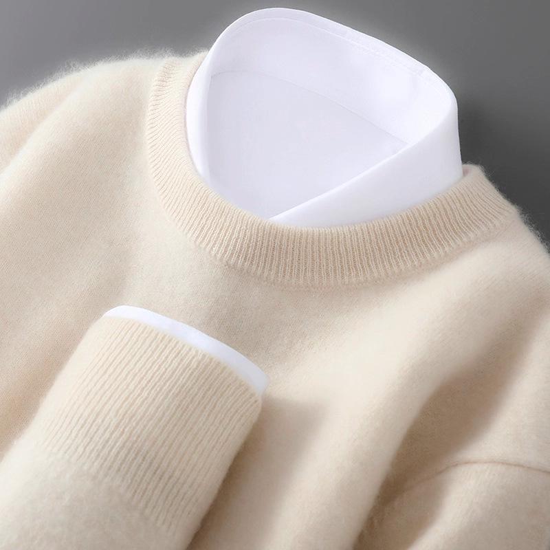 Men's Plus Size 100% Pure Wool Round Neck Cashmere Sweater - Autumn/Winter Casual Knit Pullover