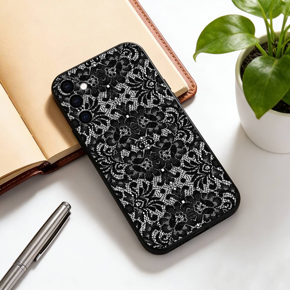 Vintage Lace Phone Case For Phone Case Black Silicone Soft For Samsung Galaxy A73,A72,A71,A70,A53,A52,A51
