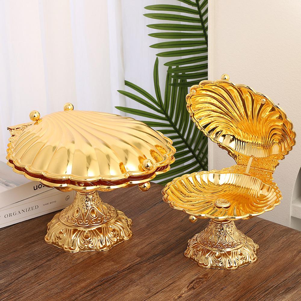 Luxury Storage Tray European Inspired Shell Pedestal Fruit Bowl Zinc Alloy Materials for Formal Dinners Casual Snacking Storage