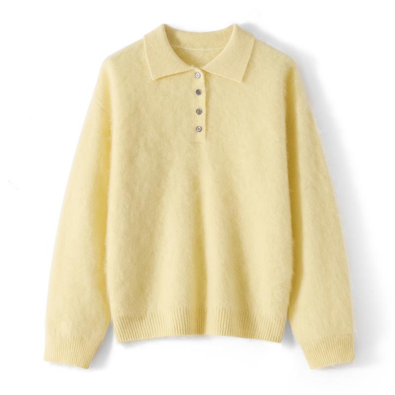 Long-sleeved Woolen Sweater for Women, Casual and Relaxed, with An Elegant V-neck Knitted Top.