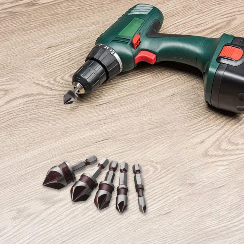 5PCS 1/4 3/8 1/2 5/8 3/4inch Countersunk Bits Multi-Size Deburring Bit Countersink Bits  Plastic