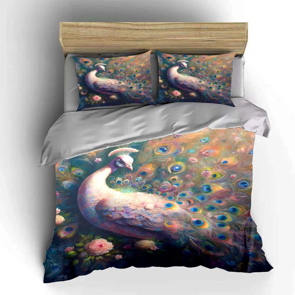 Elegant Peacock Decorative Set Soft Comfortable Duvet Cover Bedding Set Included 1*Duvet Cover & 2*Pillowcases gift