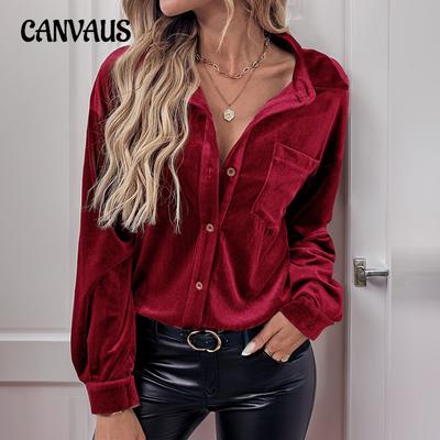 Spring and Autumn Women's Tops Solid Color Shirt Collar Long Sleeve Single Breasted Shirt