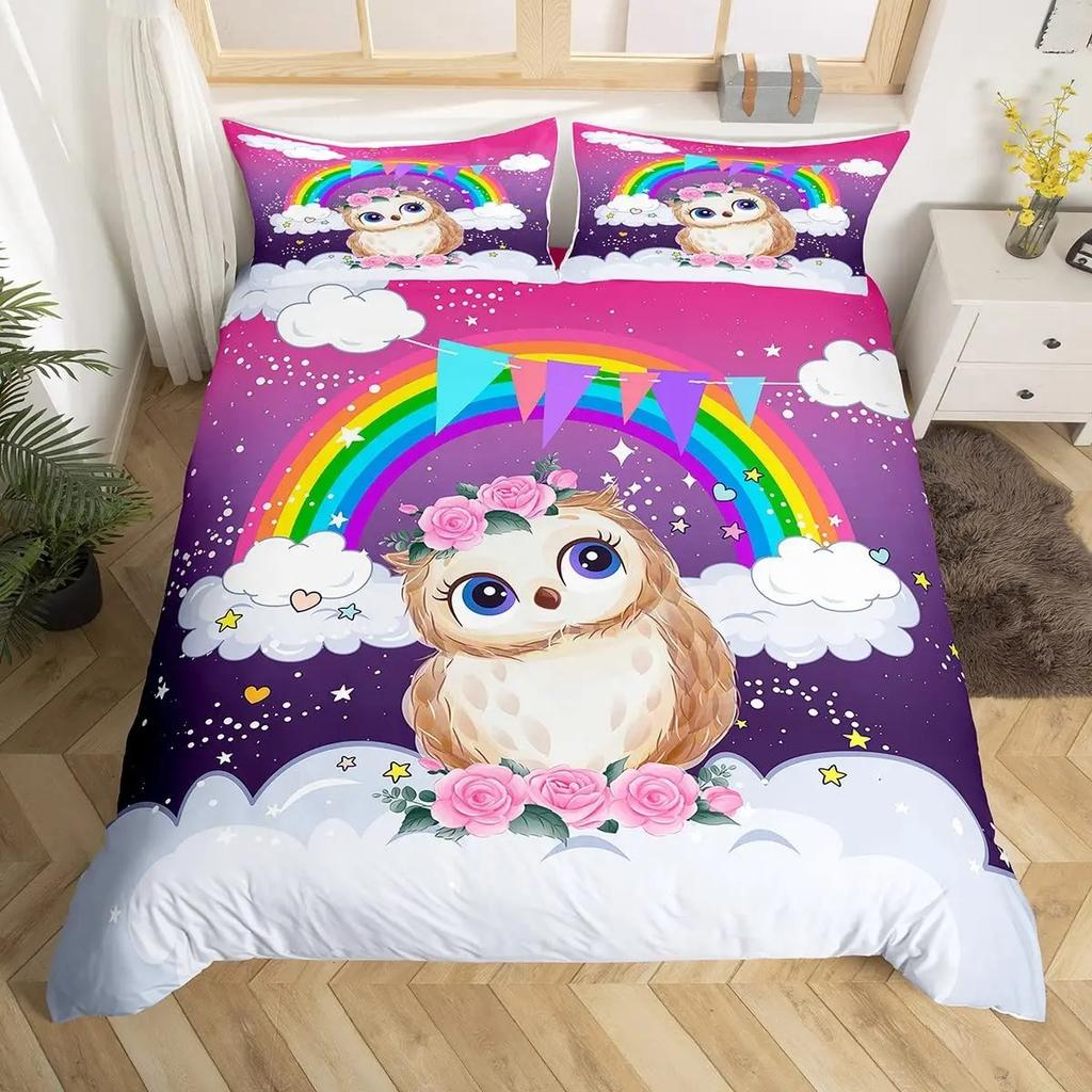 Owl Duvet Cover Bird Decor Bedding Collection Printed Comforter Cover For Boys Girls Children Teens Bedroom Decor With 2 Pillow Case