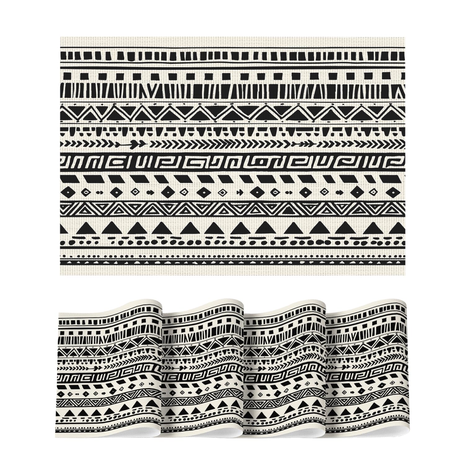 

Black Geometric Stripes Placemats Set of 4 Washable Heat Resistant Non-Slip Woven Plastic Boho PVC Place Mats for Farmhouse Party Kitchen Dining Decor 12 x 18 , Rectangular Set of 4