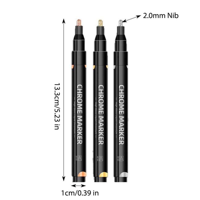 3/1pcs Chrome Pen Markers Mirror Waterproof Paint Repair For Rock Ceramic Glass Metallic Gold Silver Copper 2mm Nib