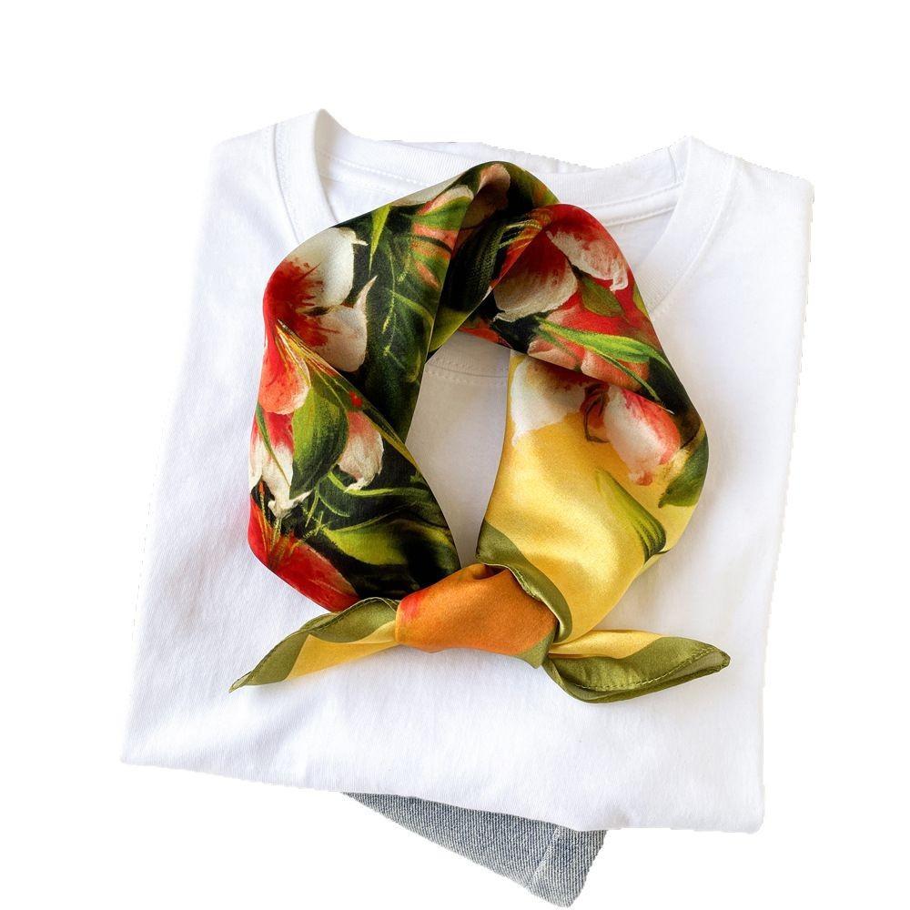 Seidentuch klein quadratisch Damen Nationalstil bedruckt Maulbeerseide Tuch quadratisches Tuch Seide schlicht Kreppsatin Seidentuch