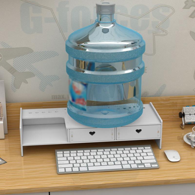 Desktop Added Shelf with Drawers Computer Monitor Stand Office Desk Storage Rack Dormitory Laptop Holder Stationery Organizer