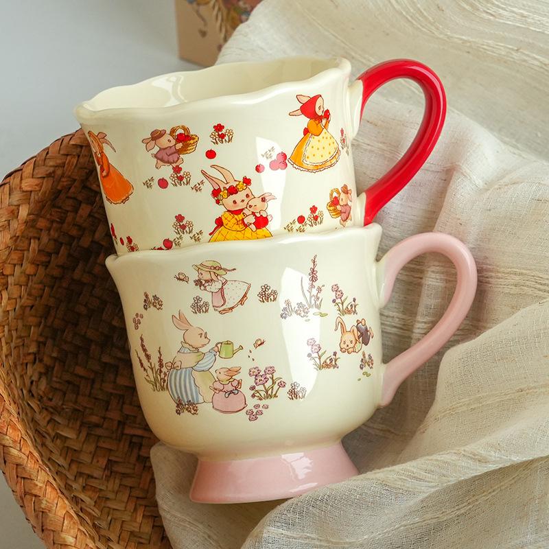 High-Value Wind Ceramic Cup With Spoon, Cute Girl Couple Water Cup Gift Box, High-End Souvenir