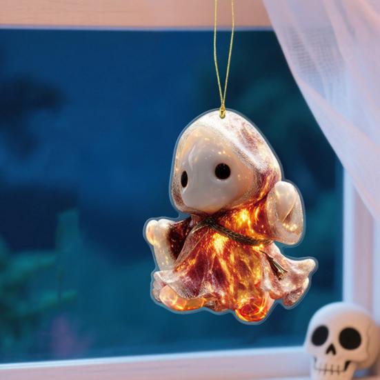 Funny Ghost Pendant 2D Acrylic Car Hanging Decor Ghost Design Backpack Charm Halloween Festive Party Decoration