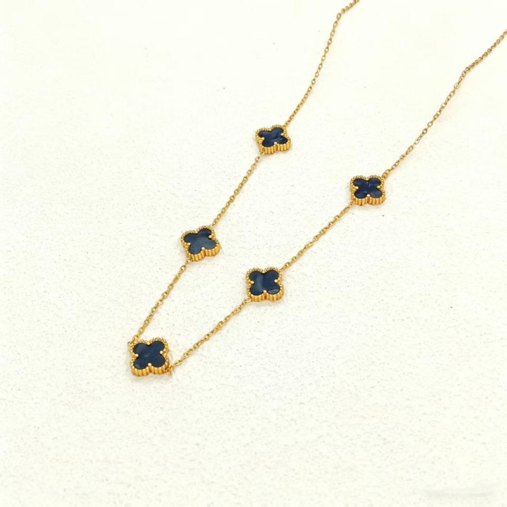 Collana a Quattro Foglioline e Cinque Fiori Double-sided in Acciaio al Titanio - Choker di Lusso Premium da Donna