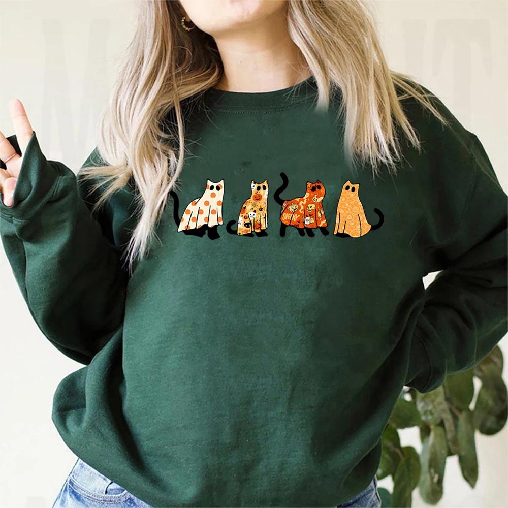 

Толстовка с изображением кота на Хэллоуин Черная кошка Толстовка с капюшоном и тыквой Кошка-призрак Жуткий сезонный свитер Милый любитель кошек XXXL темно-зеленого