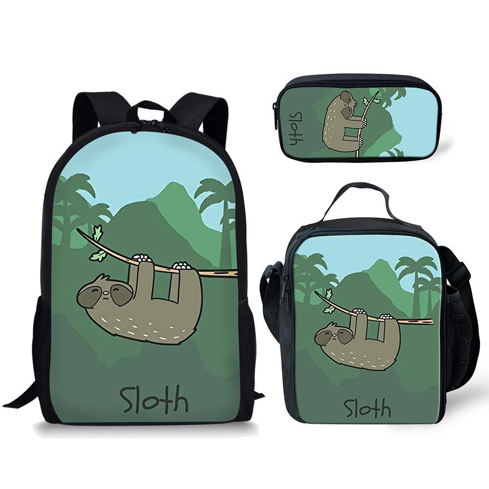 Klassiek Populair dier Kleine luiaard paard 3D Print 3 stuks/Set leerling Schooltassen Laptop Dagrugzak Rugzak Lunchtas Etui