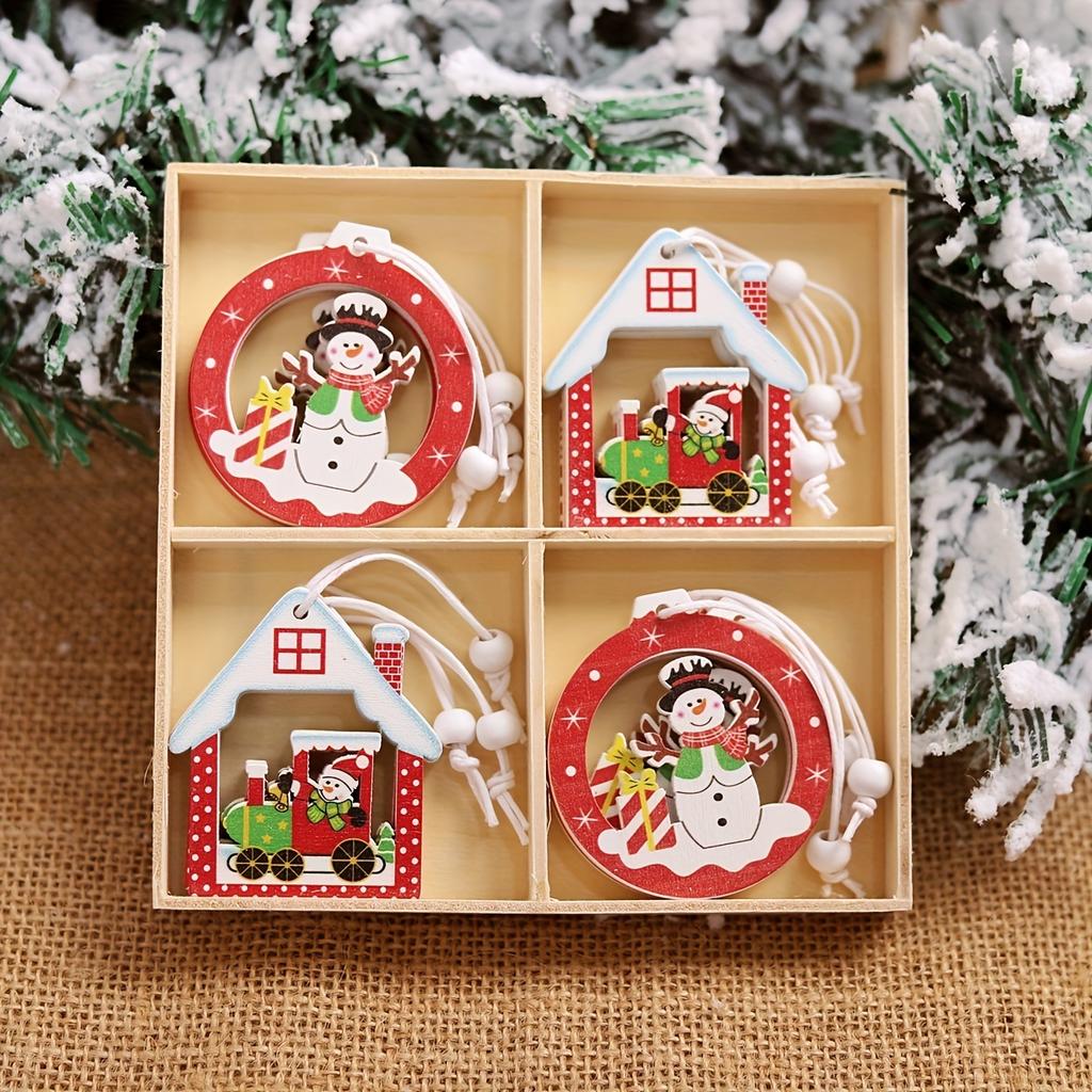 Set Wooden Christmas Snowman Soldier Wooden Crafts Creative Christmas Tree Pendant Laser Cutting Wooden Box Packaging
