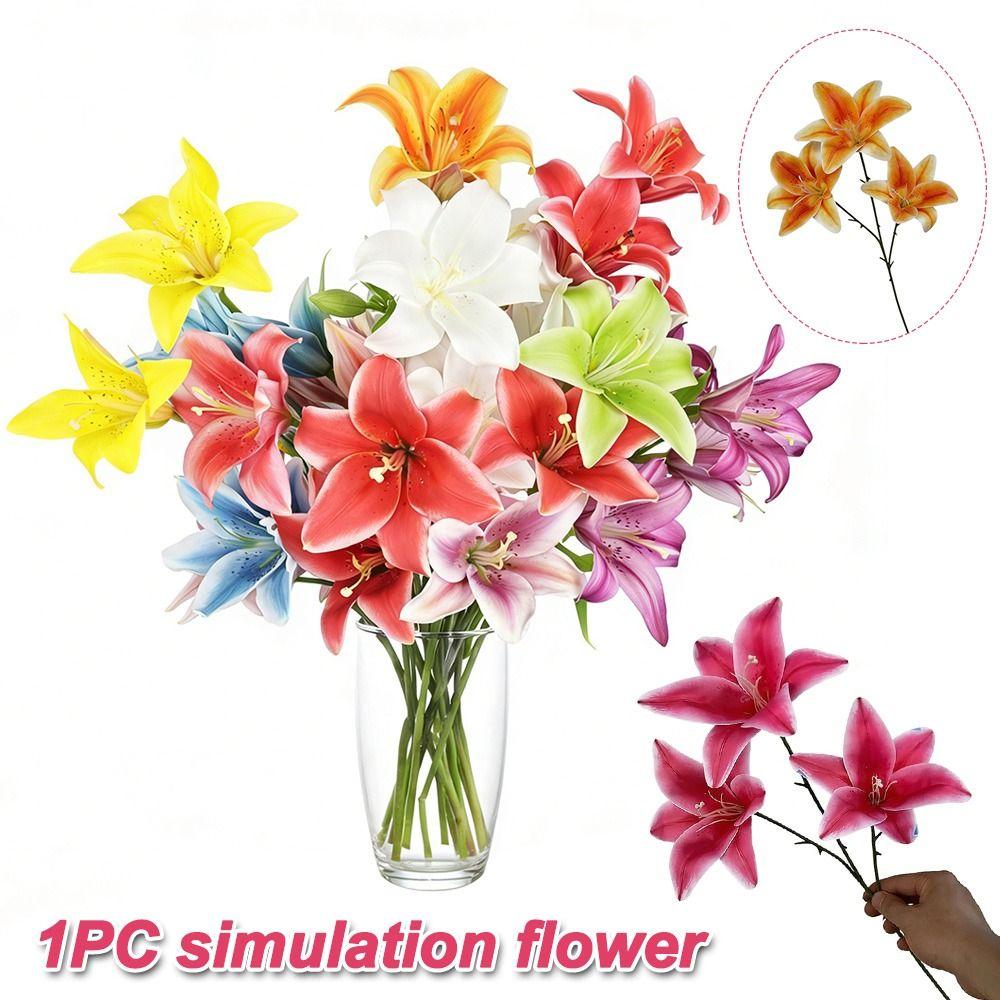 3 Teste di Gigli Artificiali Fiori Finti Realistici Fiori Finti Plastica Composizione Floreale Bouquet da Matrimonio Decorazione per la Casa