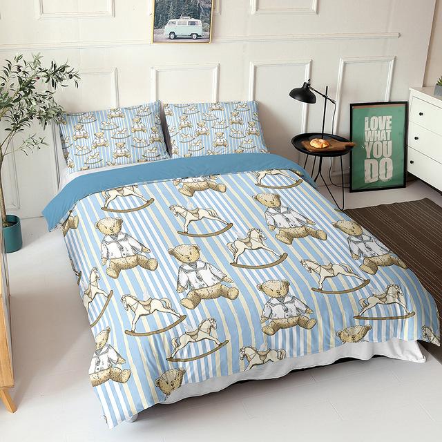 

50Children S Bed Linen Cute Teddy Bear Pattern King Queen Size Comforter Set With Pillowcases High Quality Home Textiles AU Single(140-210cm)
