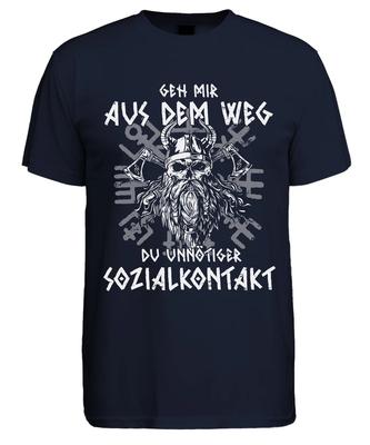 Get Out of My Way Social Contact Viking Skull Axe Runes Men's T-Shirt-