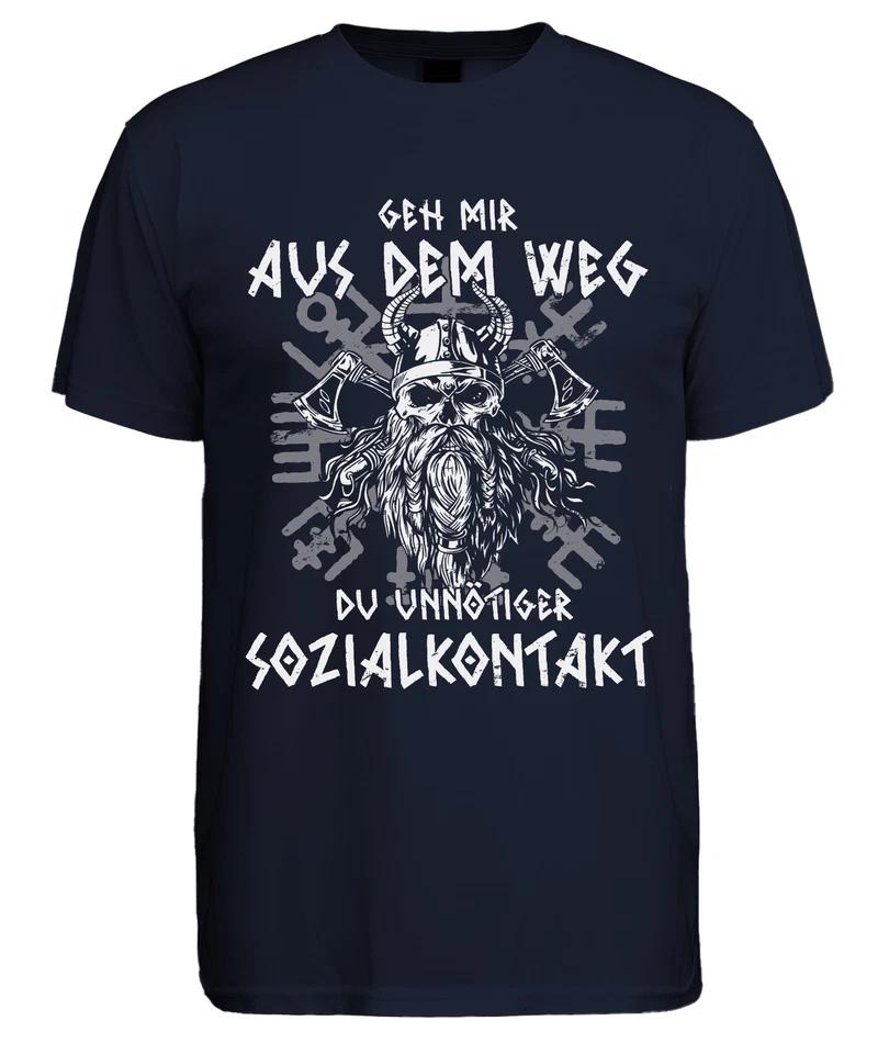 

Get Out of My Way Social Contact Viking Skull Axe Runes Men s T-Shirt- 4XL