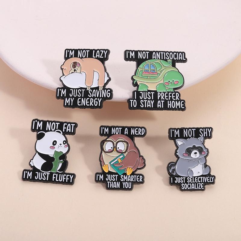 I'm Not Lazy I'm Just Saving My Energy Enamel Pins Social Anxiety Cute Turtle Raccoons Sloth Brooches Lapel Badge Jewelry Gifts