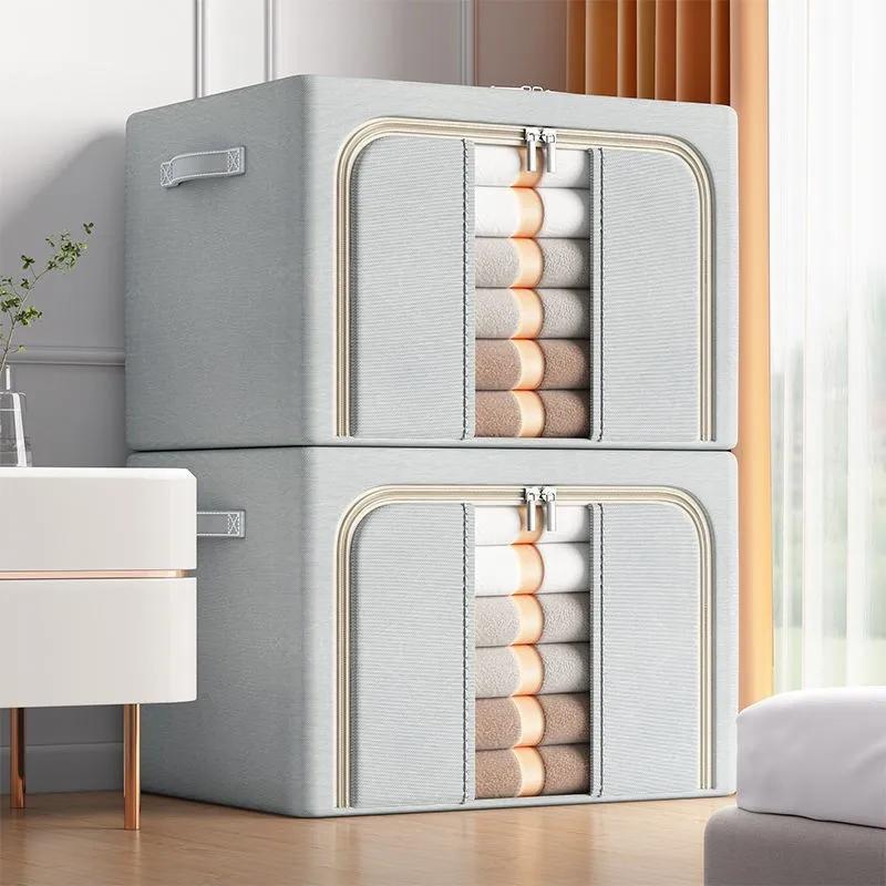 Large Transparent Clothes & Quilt Storage Box - Foldable Oxford Fabric Organizer with Zipper Lid, Space-Saving Household Storage