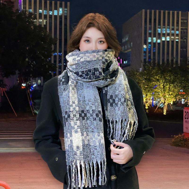 Hochwertiger Schal im koreanischen Stil mit Karomuster: Warmer, verdickter Kaschmir-ähnlicher Schal für Studenten und Paare