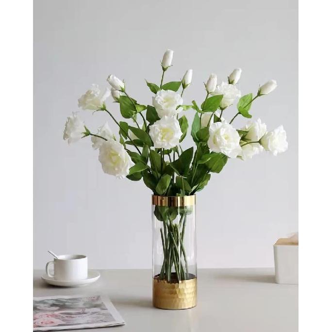 4 Pcs Rose Artificial Silk Lisianthus Fake Real Touch Flower with Long Stem Faux White Peonies Bouquet for Wedding Party Home Indoor Decor Flower