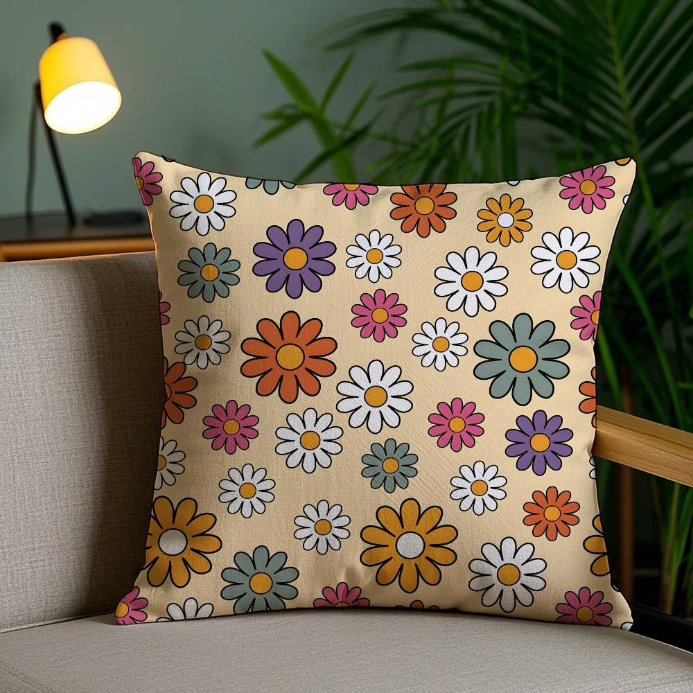 Full Print Floral Print Pattern Pillow Case Anti-dustmite Pillowcase Invisible zipper silky short plush Sofa cushion cover
