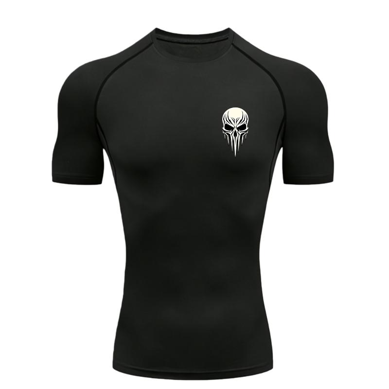 Skull Pattern Men's Sports T - Shirt Training Fitness Compression Workout T - Shirt Athletic Tees Gym T - Shirts Running
