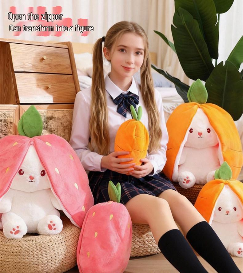 Influencer-Inspired Strawberry Bunny Plush Toy: Cute, Soft Hugging Doll for Girls