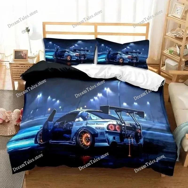 3D Print Drift Cars Cool Racing Car Bedding Set Duvet Cover Bed Set Quilt Cover Pillowcase Comforter King Queen Size Boys Adult3