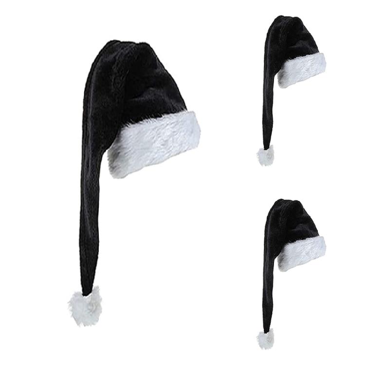Black Plush Santa Hat Women Beanie Winter Hat Soft Slouchy Warm Christmas Hat