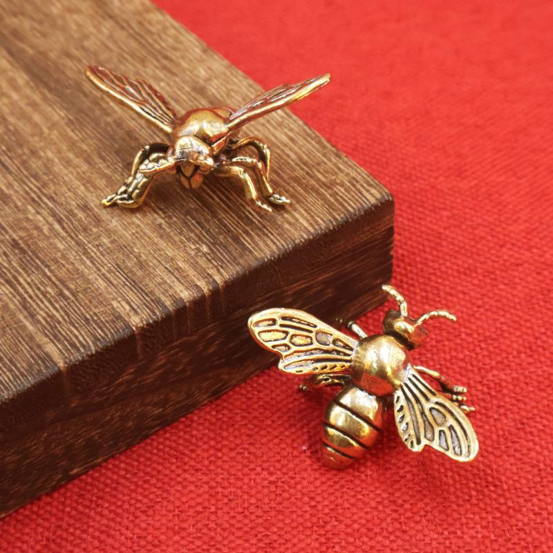 Vintage Mosiężne 1 szt./2 szt. Mini Pszczoły Figurki Kolekcjonerskie - Ręcznie Robione Antyczne Dekoracje Biurka - Idealny Prezent Dla Kolekcjonera Domowego Biura
