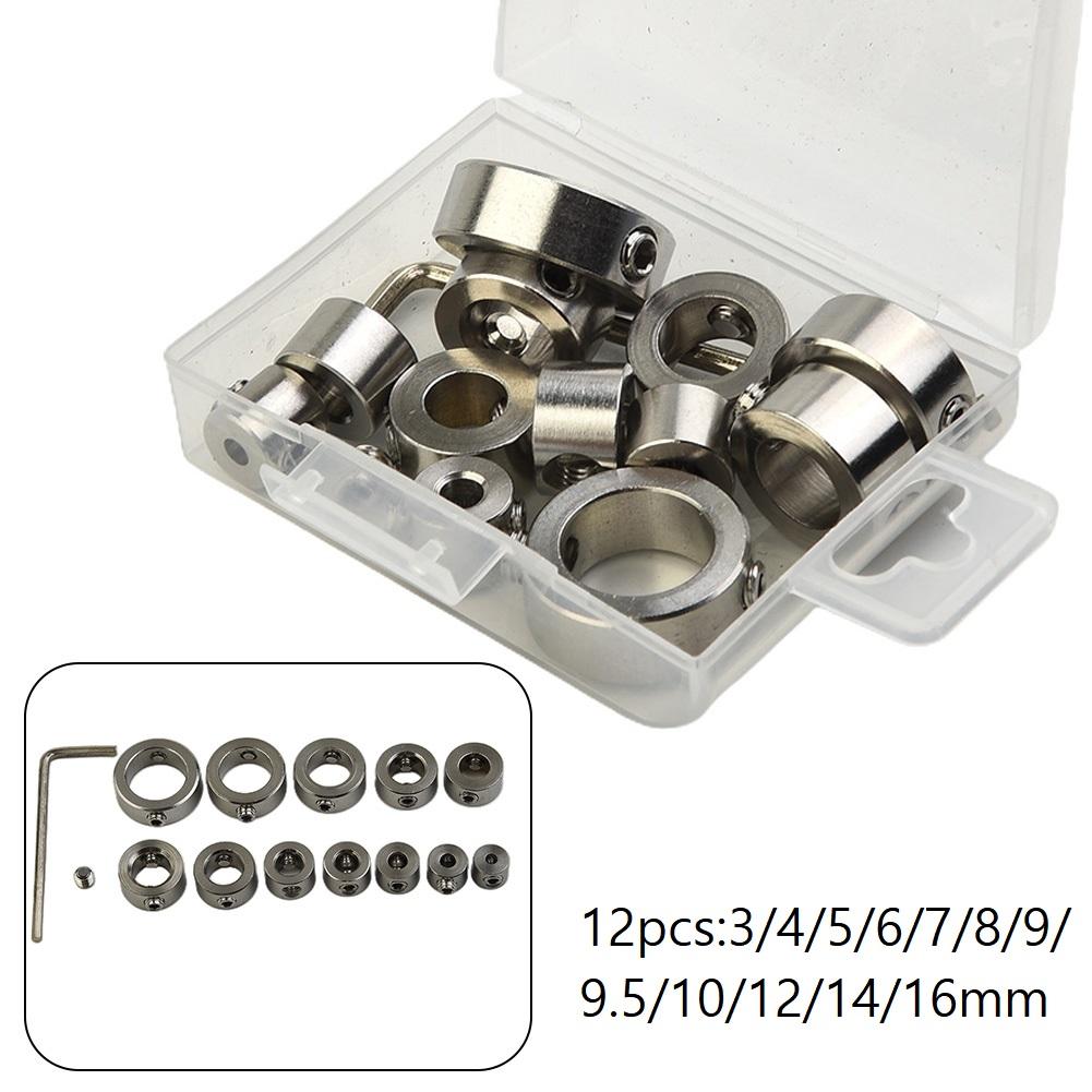 Drill Stop Collar Set 3mm-16mm for Woodworking Projects - 304 Stainless Steel Depth Stopper for Precision Drilling, 12pcs Kit